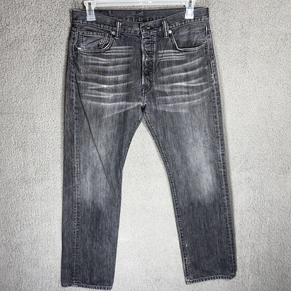 Levis Jeans Mens 33x32 Black 501 Button Fly Straight Denim Pants Western Classic